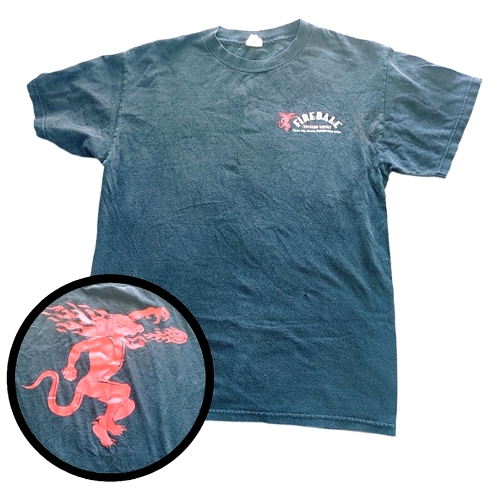 Faded Black Distressed Fireball Whisky Graphic T-Shirt - Medium